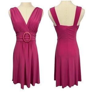 Vintage 90s Y2K Mariposa Belted Cocktail Dress Sz M Pink V-Neck Party Stretch